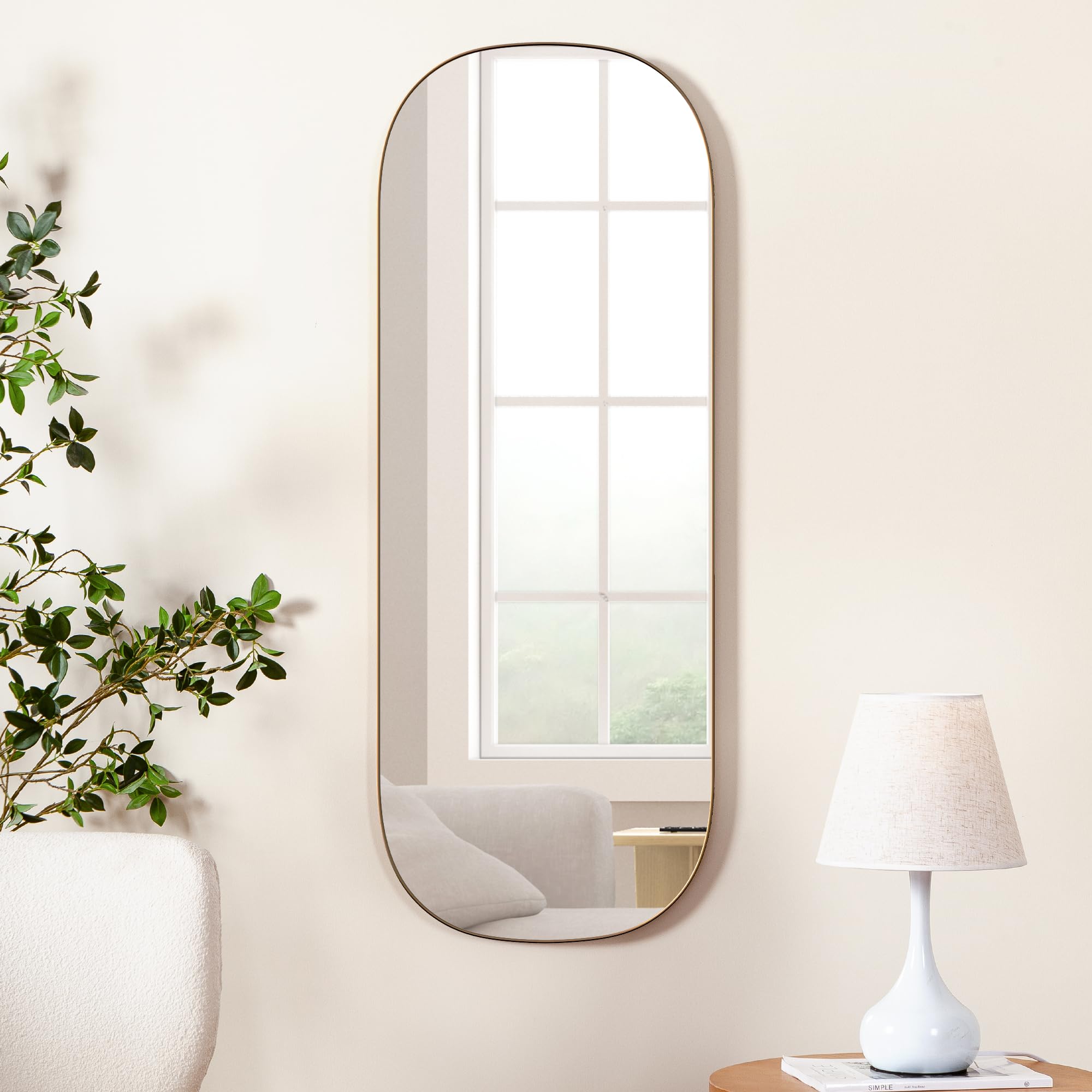 Wall Mirror Decorative Metal Gold Mirror Wall Decor, 18" x47” Oval Tall Mirror
