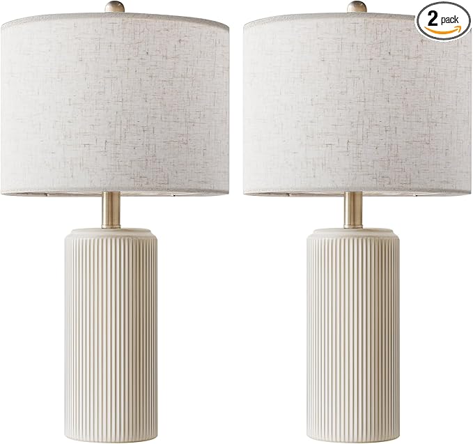 23" Ceramic Table Lamp Set of 2 - 3-Level Dimmable Farmhouse Bedside Lamps
