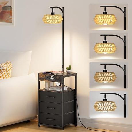 Floor Lamp with Table, End Table Lamp with Charging Station (USB & AC Port)