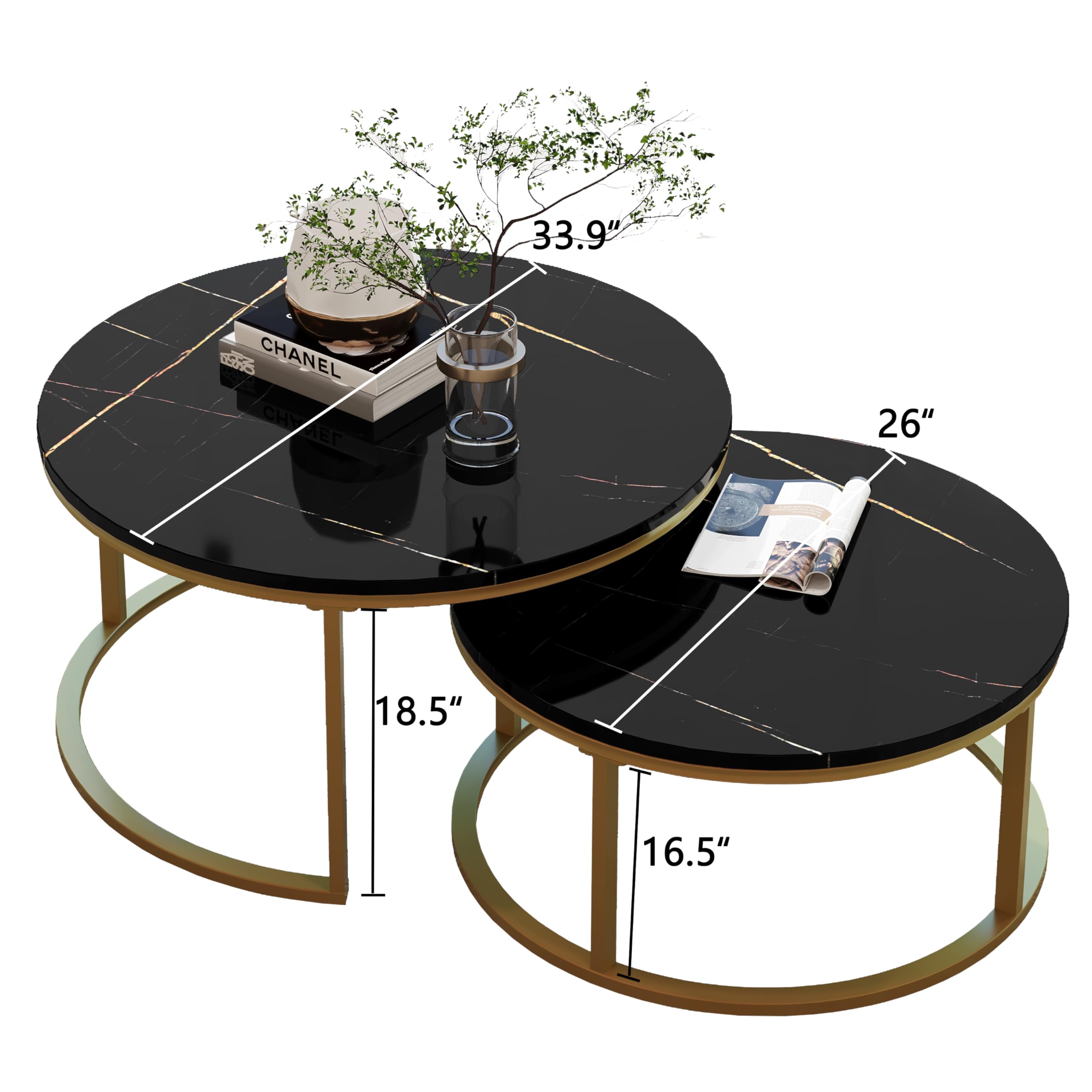Round Coffee Table Nesting Tables Set of 2, Large : Ø 34.0", Small : Ø 26.0"