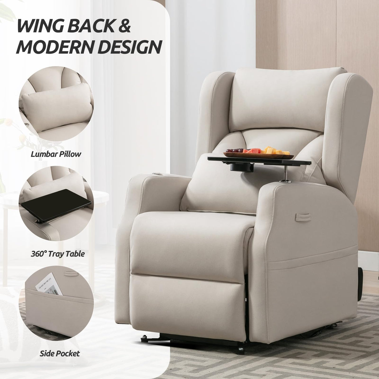 Pushable Power Lift Recliner Chair for Elderly, Modern Electric Recliner Chairs