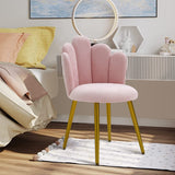 Vanity Chair for Makeup Room - Midcentury Modern Accent Velvet Chair with Back Support, Gold Legs for Living Room Bedroom (Pink)