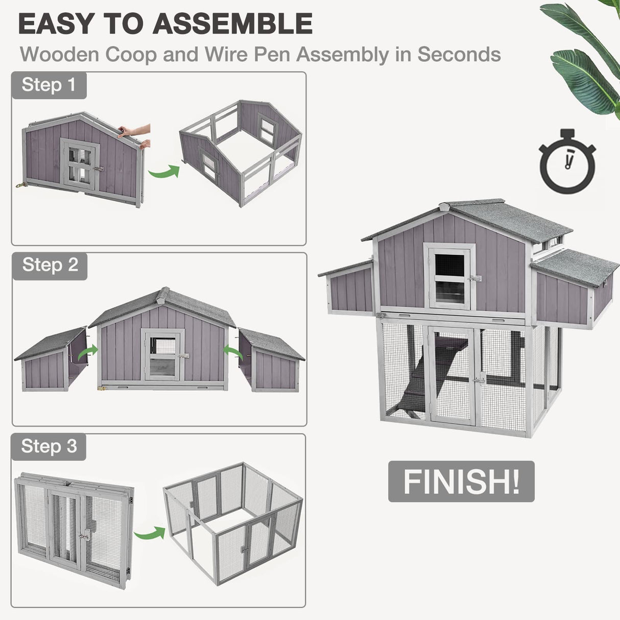 MEDEHOO Large Chicken Coop Folding Design Easy to Set Up Portable Chicken House for Outdoor with Two Nesting Box, Leakproof Pull-on Tray, and UV-Resistant Roof Panel