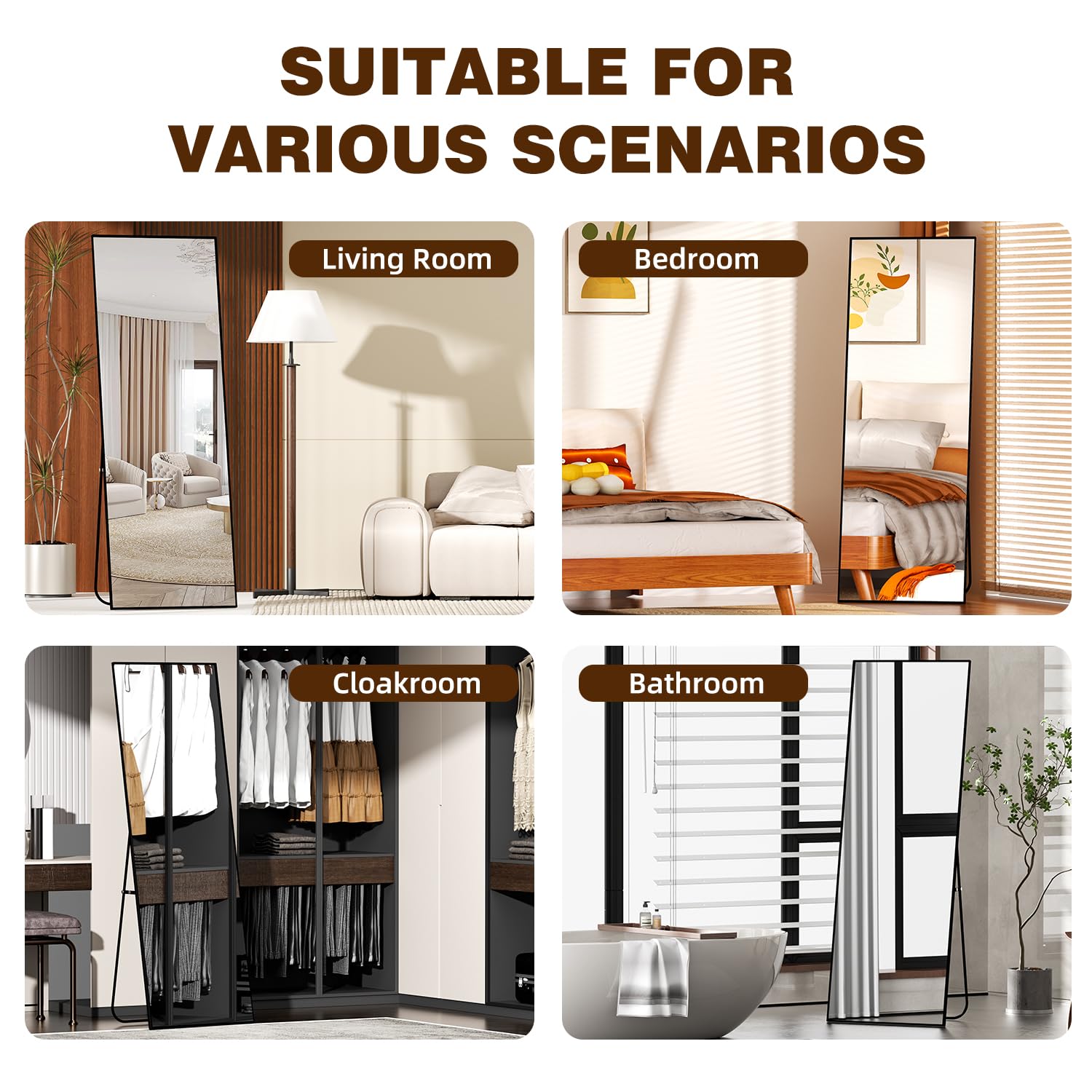 Full Length Mirror with Stand - 57x20 Aluminum Frame