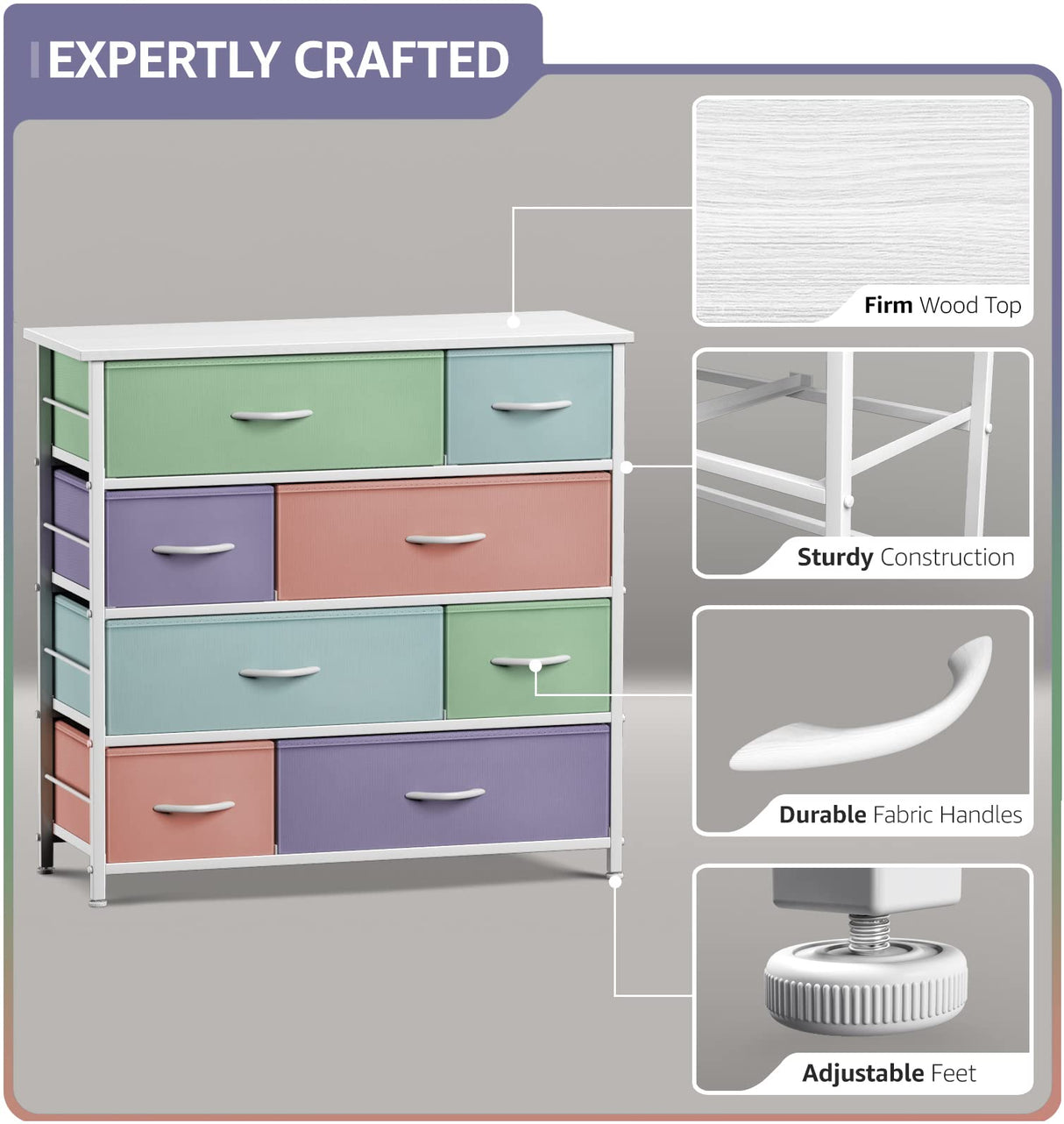 Dresser with 8 Drawers - Furniture Storage Chest for Kid’s, Teens, Bedroom, Nursery,