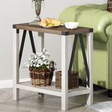 Farmhouse End Table for Small Spaces, Narrow side End table with Storage Shelf