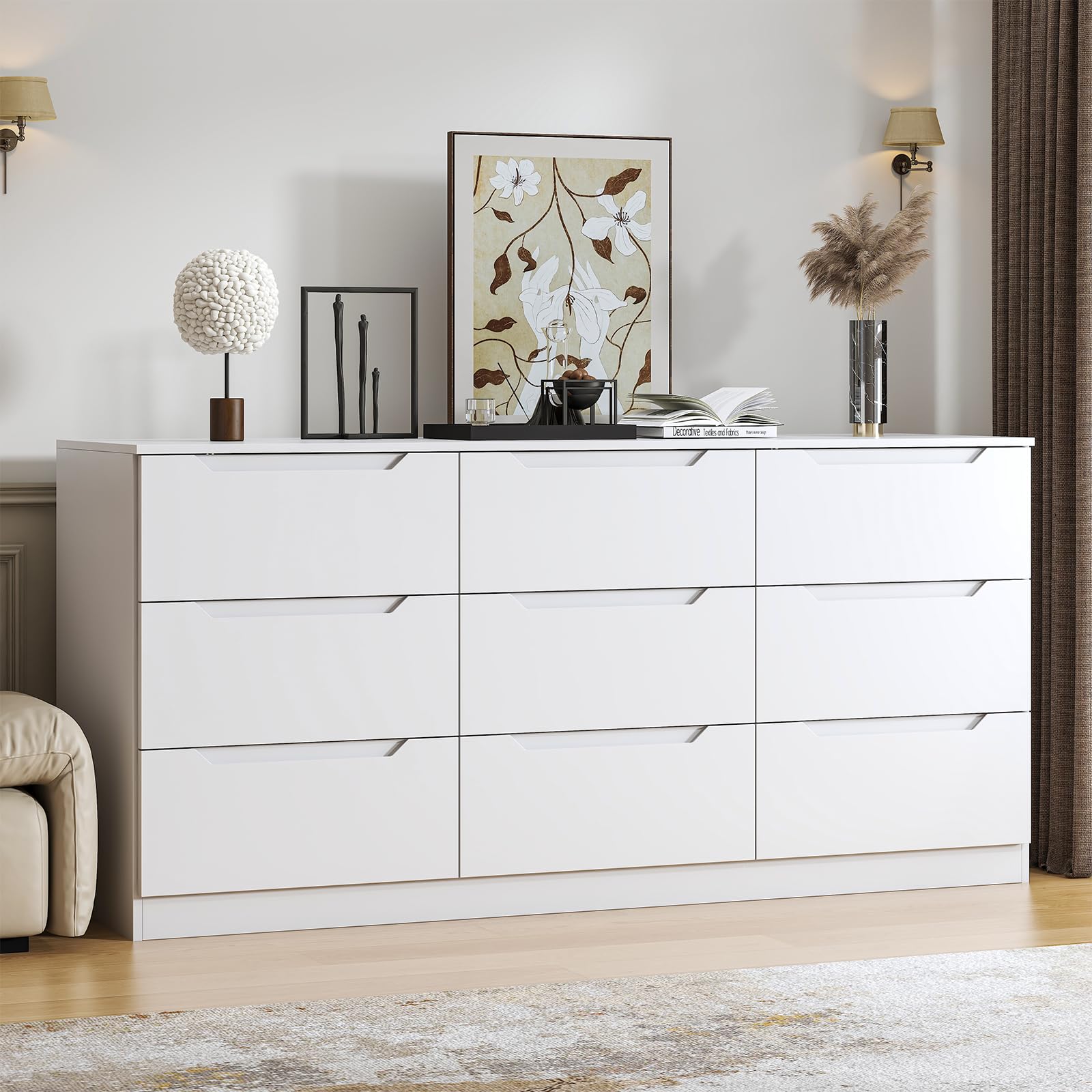 9 Drawer Dresser,62” Wide Chest of Drawer Dresser, Modern Storage Cabinets