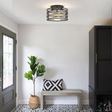 Black Flush Mount Ceiling Light - 3-Light Drum Semi Flush Mount