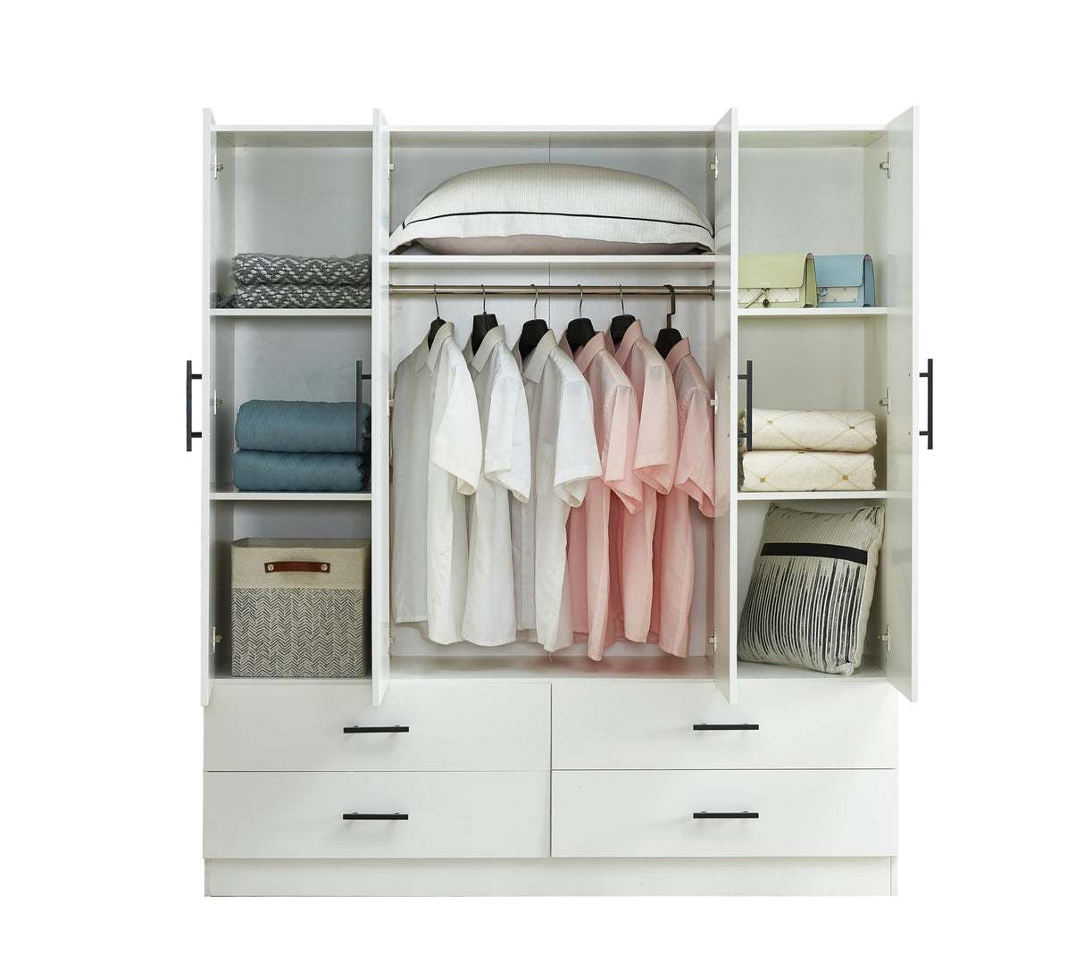 Armoire Wardrobe Closet, Wardrobe Closet with 4 Drawers, Storage Cabinet Wood