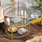 31.5" Round Coffee Table with Open Storage Shelf,2-Tier Temperred Glass Round Accent