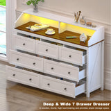 LED Dresser with Charging Station, 7 Drawer Dresser for Bedroom, Chest of Drawers