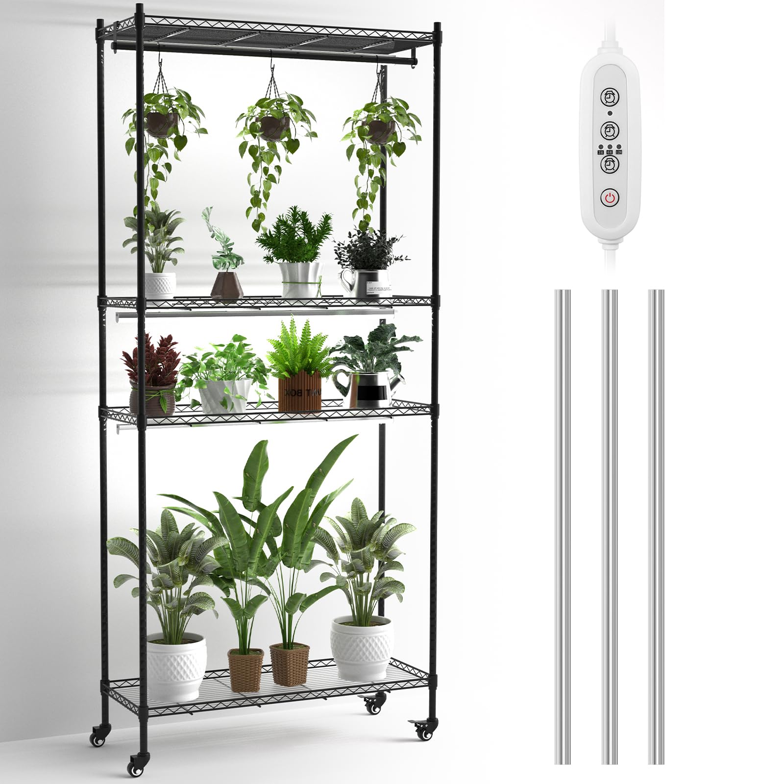 Plant Stand with Grow Light,4 Tier Large Tall Plant Stand,5500K 39W 3-Pack LED Full