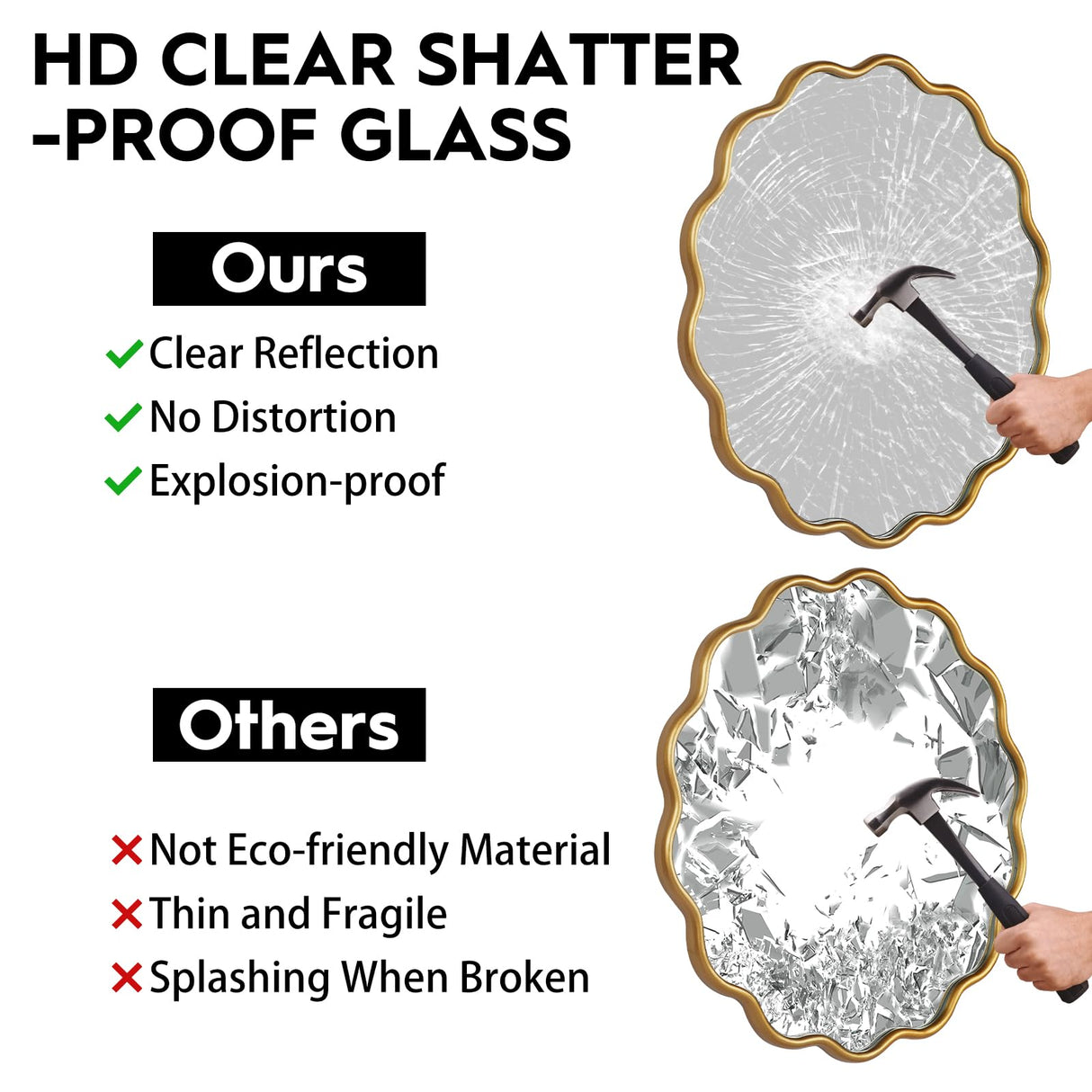 22 Inch Round Wavy Mirror - Modern Gold Wall Decor