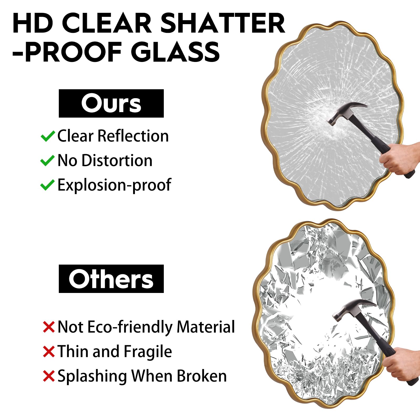 22 Inch Round Wavy Mirror - Modern Gold Wall Decor