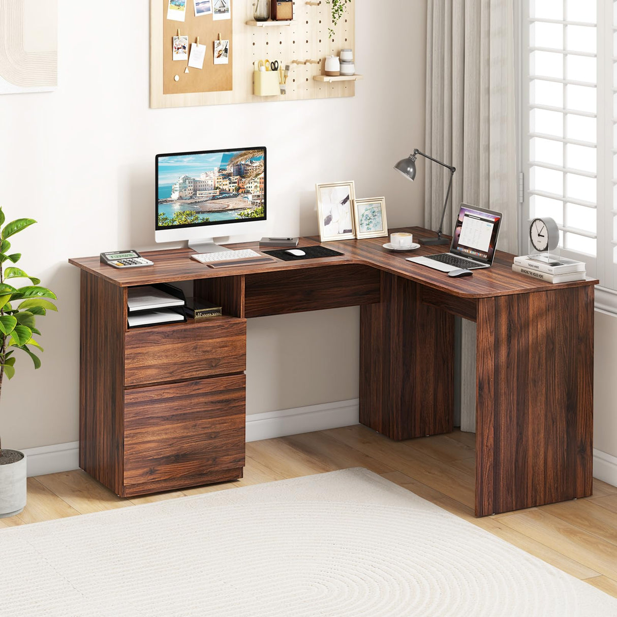 L-Shaped Desk with 2 Storage Drawers, 59” Corner Computer Desk