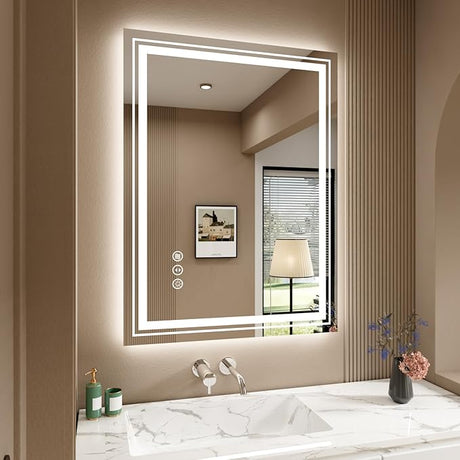 Bathroom Mirror 48"x32" with RGB Backlit and Front Light,Stepless Dimmable