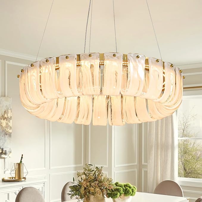 20" Gold Crystal Chandelier,Dimmable LED Ring Light for Dining Room, Bedroom