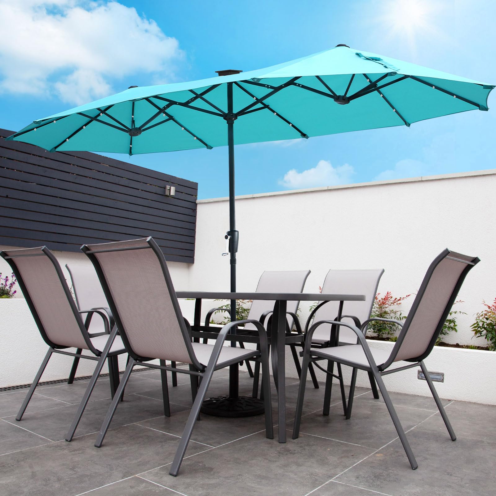 13ft Patio Umbrella with 36 LED Solar Lights Double Sided Outdoor Umbrella for Patio