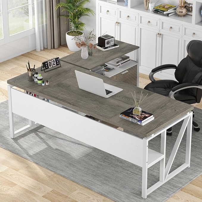 L Shaped Desk with Drawer Cabinet, 63" Executive Computer Desk and lateral File Cabinet