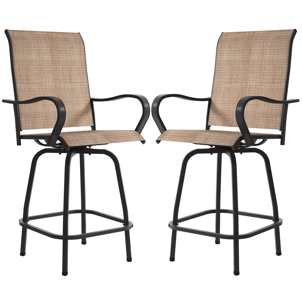 Outdoor Swivel Bar Stools Set of 2, Premium Patio Bar Stools, Textilene Bar Height