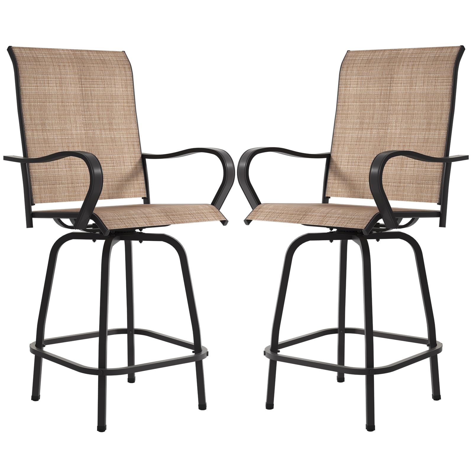 Outdoor Swivel Bar Stools Set of 2, Premium Patio Bar Stools, Textilene Bar Height