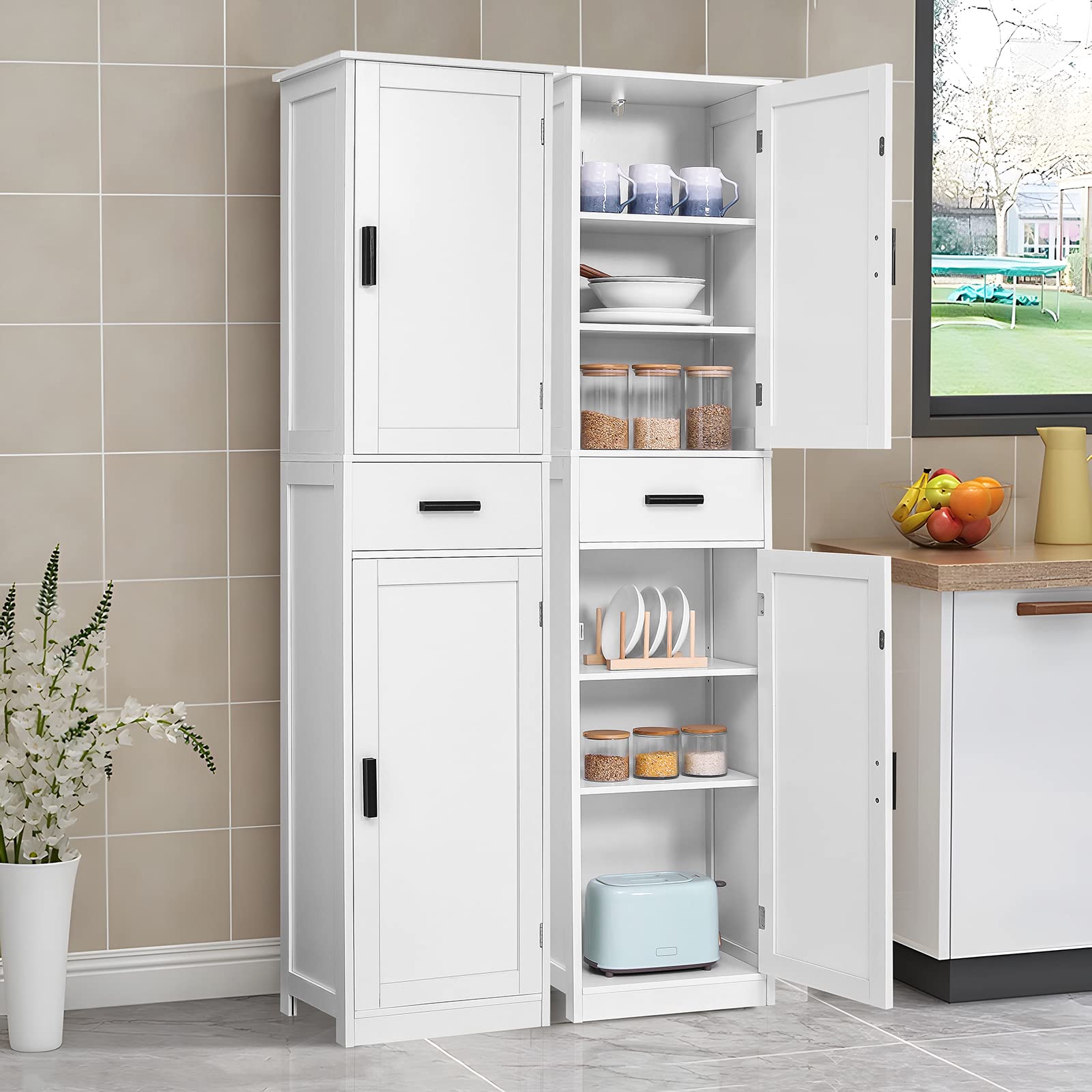 67“ Tall Bathroom Cabinet, Storage Cabinet with 4 Shelves & 2 Doors, Narrow Storage