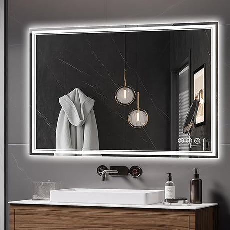 55x30 3 Colors Led Mirror for Bathroom with Front Light and Backlit,Dimmable Anti Fog