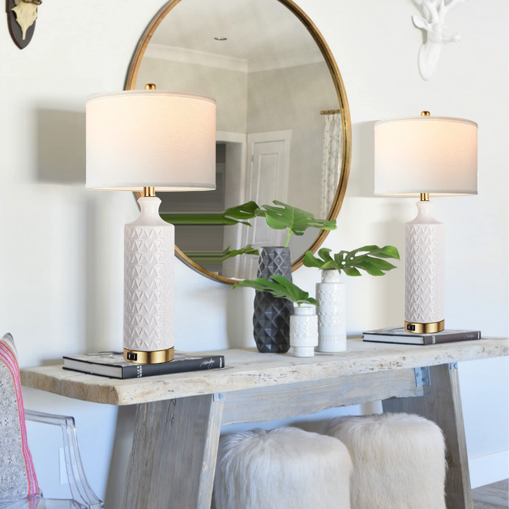 Touch Control Table Lamp Set of 2 with USB Ports