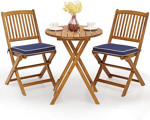 3Pcs Patio Bistro Set, Wood Folding Table Set