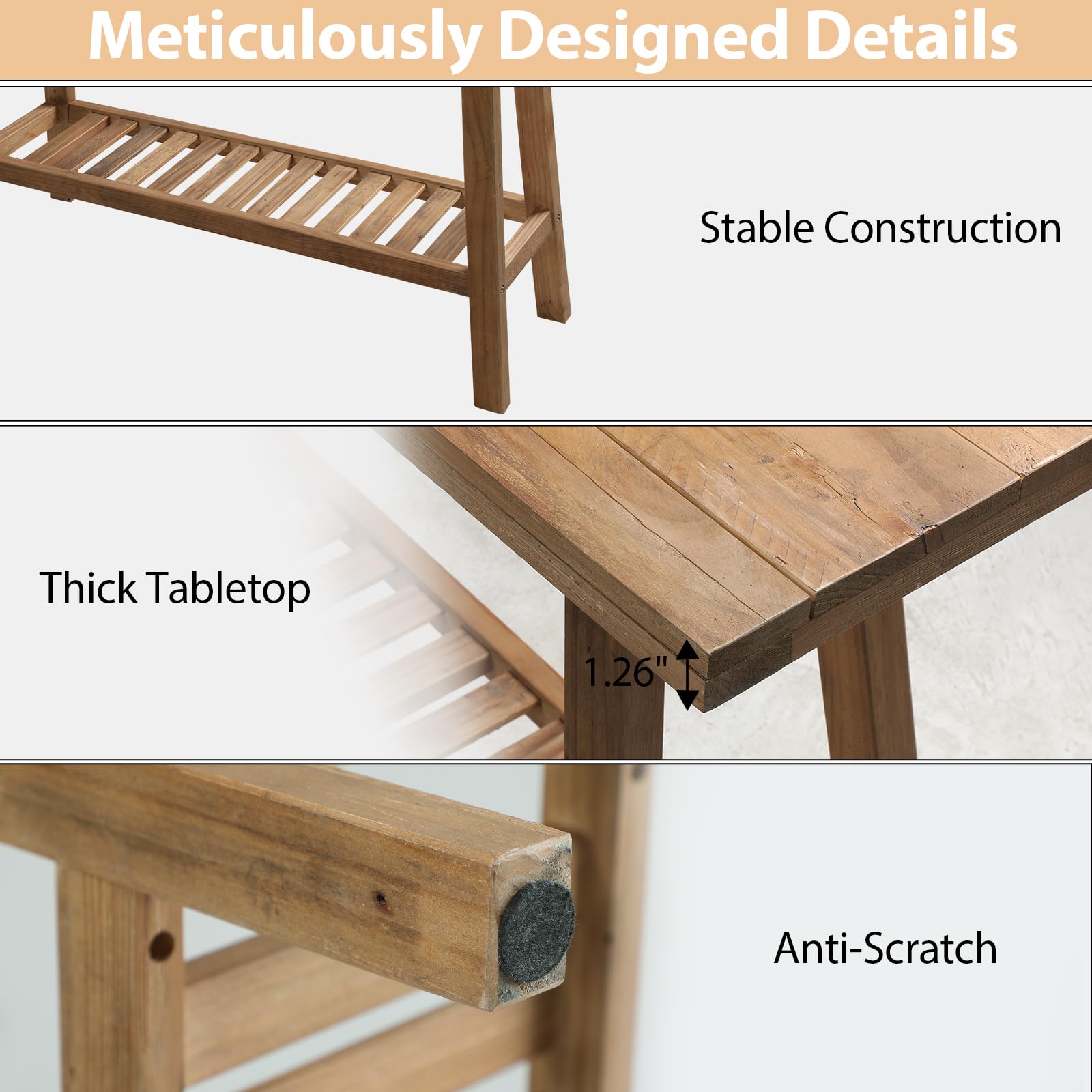Reclaimed Wood Console Table 59" - Farmhouse Entryway Table with 2-Tier Storage