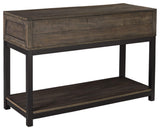 Johurst Rustic Rectangular Sofa Table with Two Drawers and Fixed Lower Shelf, Brown