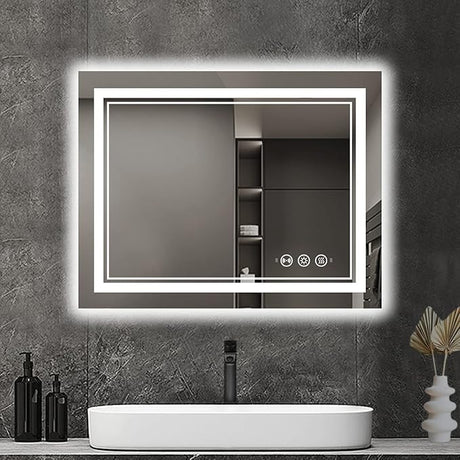 LED Bathroom Mirror 36" x 36", Frameless, Front and Backlight, Motion Sensor, Shatter-Proof, Wall