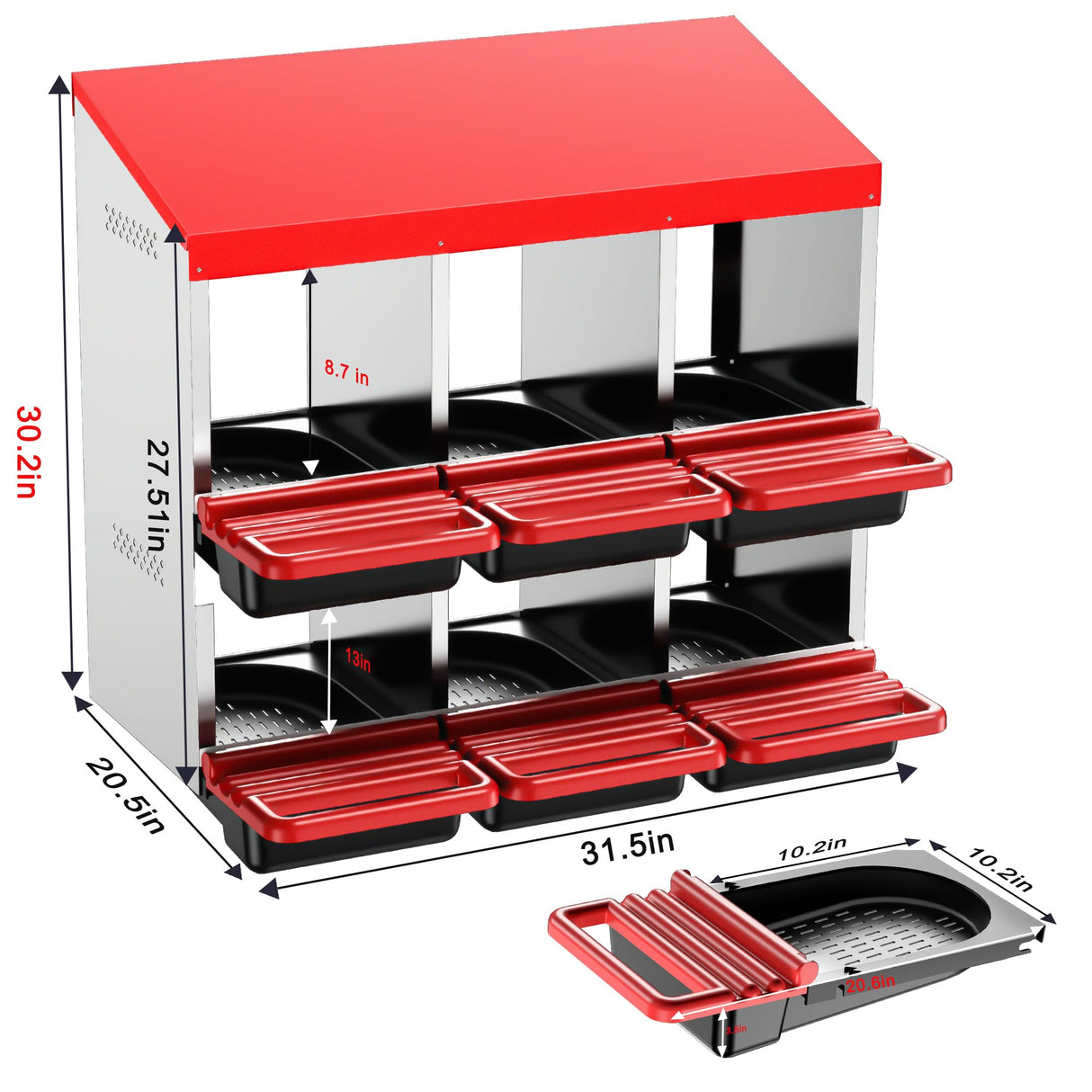 Two-Tier Chicken Nesting Box, 6 Hole Roll Away Eggs Laying Boxes with Perch