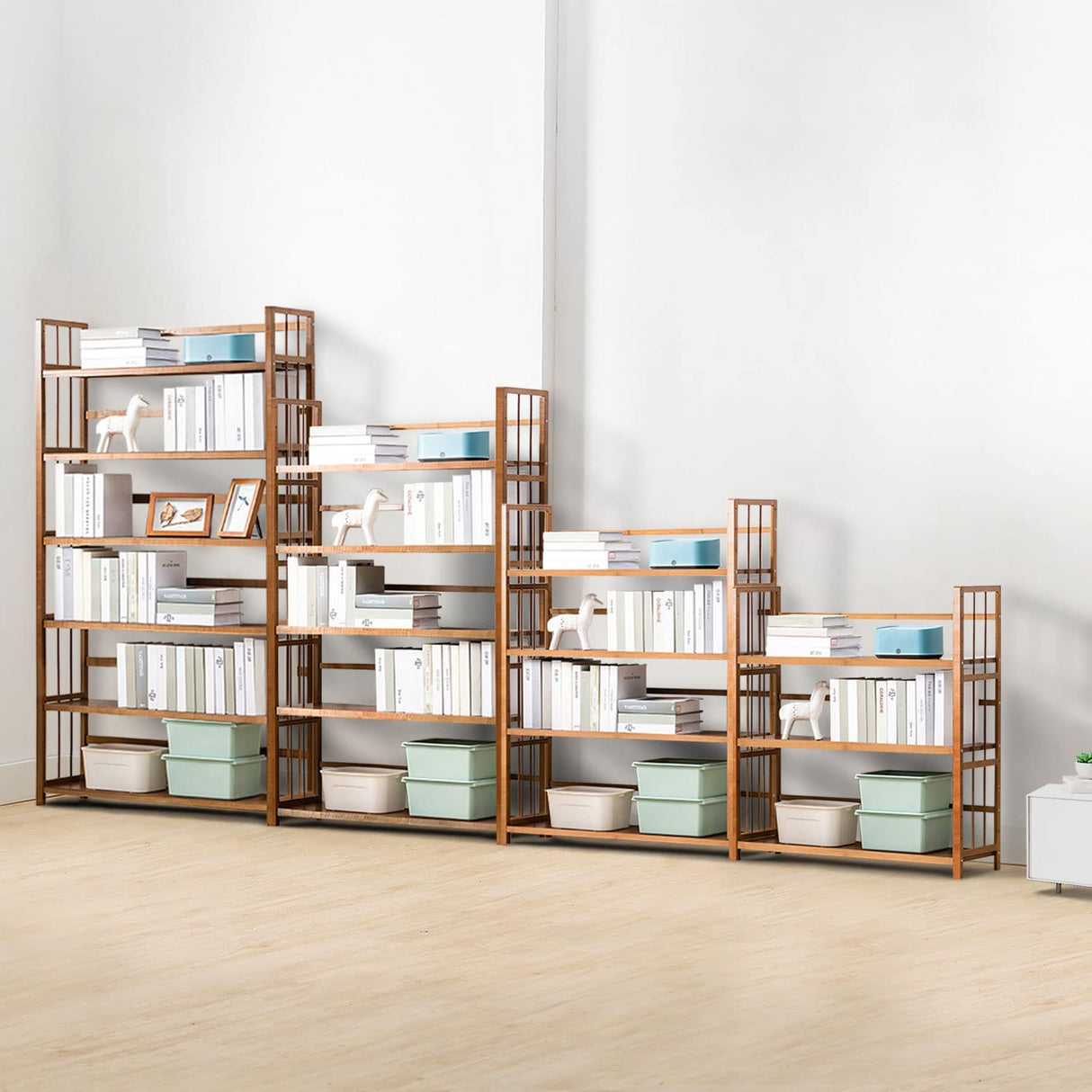 Adjustable Bamboo Open Bookshelf - Large 4-Tier Free Standing Storage Rack