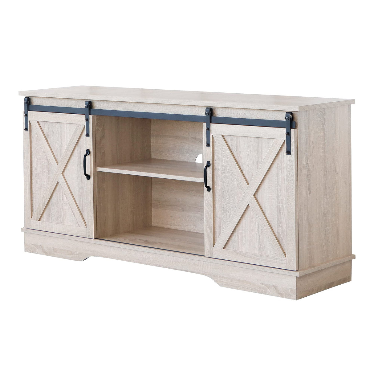 TV Stand, Storage Cabinet with Sliding Barn Doors and Adjustable Shelves, Modern 28”H,