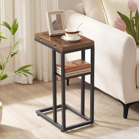 Foldable End Table, C Shaped Side Table with Storage Shelf, Small Snack Table Suitable