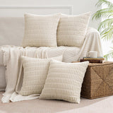 Pack of 4 Cream White Corduroy Christmas Decorative Throw Pillow Covers 18x18 Inch