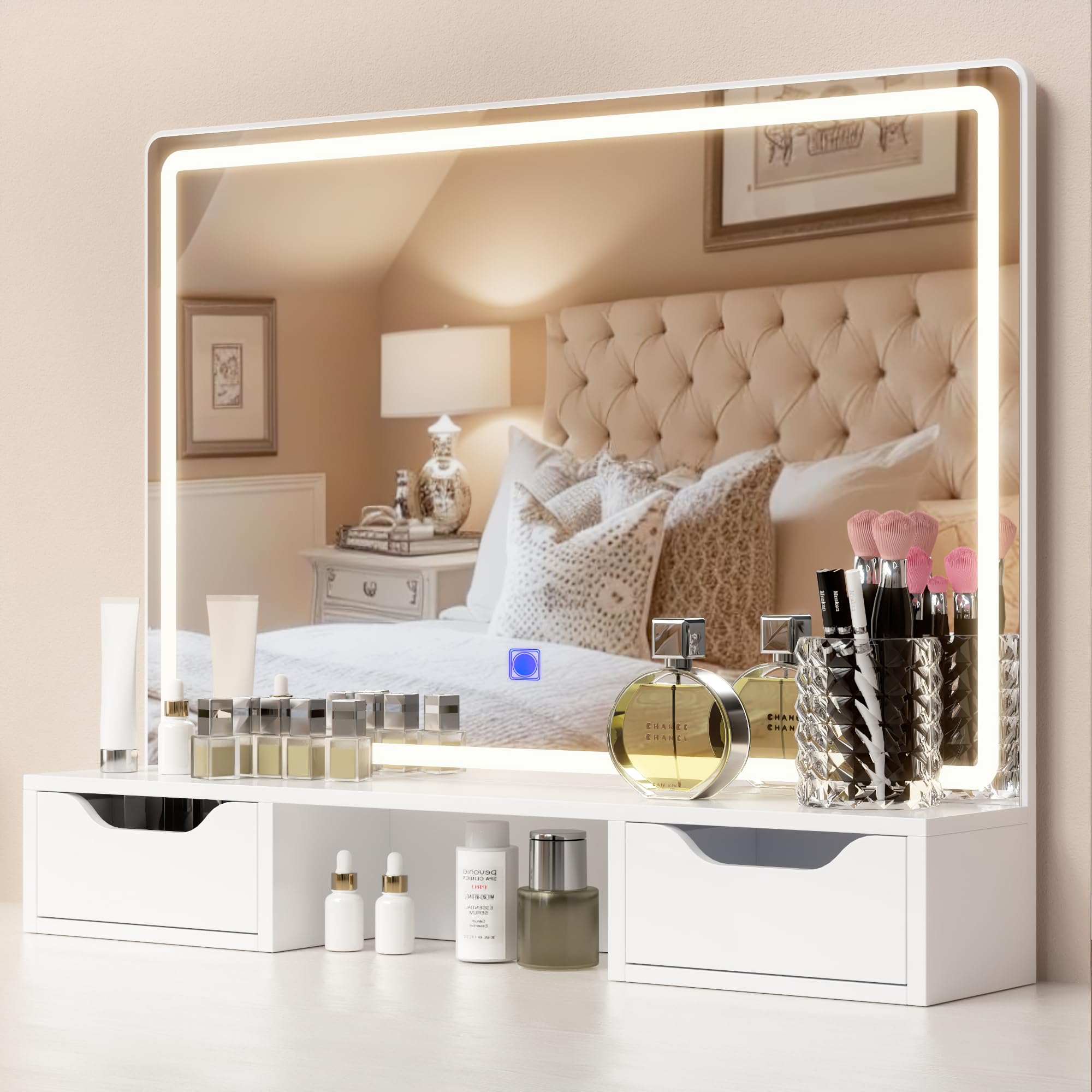 Vanity Mirror with Lights, 31''x20'' Led Vanity Mirror with Storage, Makeup Mirror