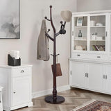 Wood Coat Rack Coat Tree Freestanding with Hooks, Heavy Duty Standing Coat Rack