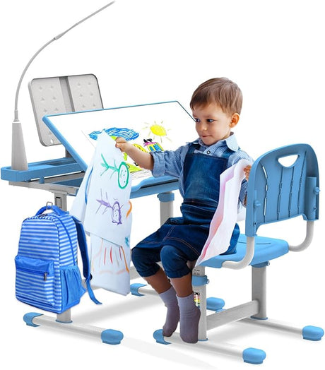 Kids Desk and Chair Set with Light, Height Adjustable School Desk for Kids