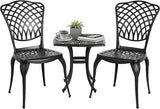 Bistro Table and Chairs Set of 2 Outdoor 3 Piece Patio Set, Rose Pattern Cast Aluminum