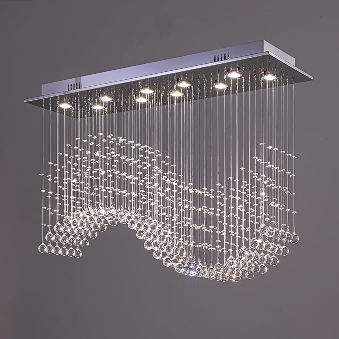 10-Lights Modern Crystal Chandeliers, Luxury Wave Raindrop Crystal Pedant Light Fixture,