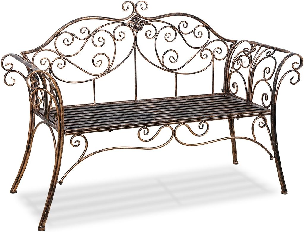 Bronze Metal Garden Bench Chair 2 Seater for Garden, Yard, Patio, Porch and Sunroom