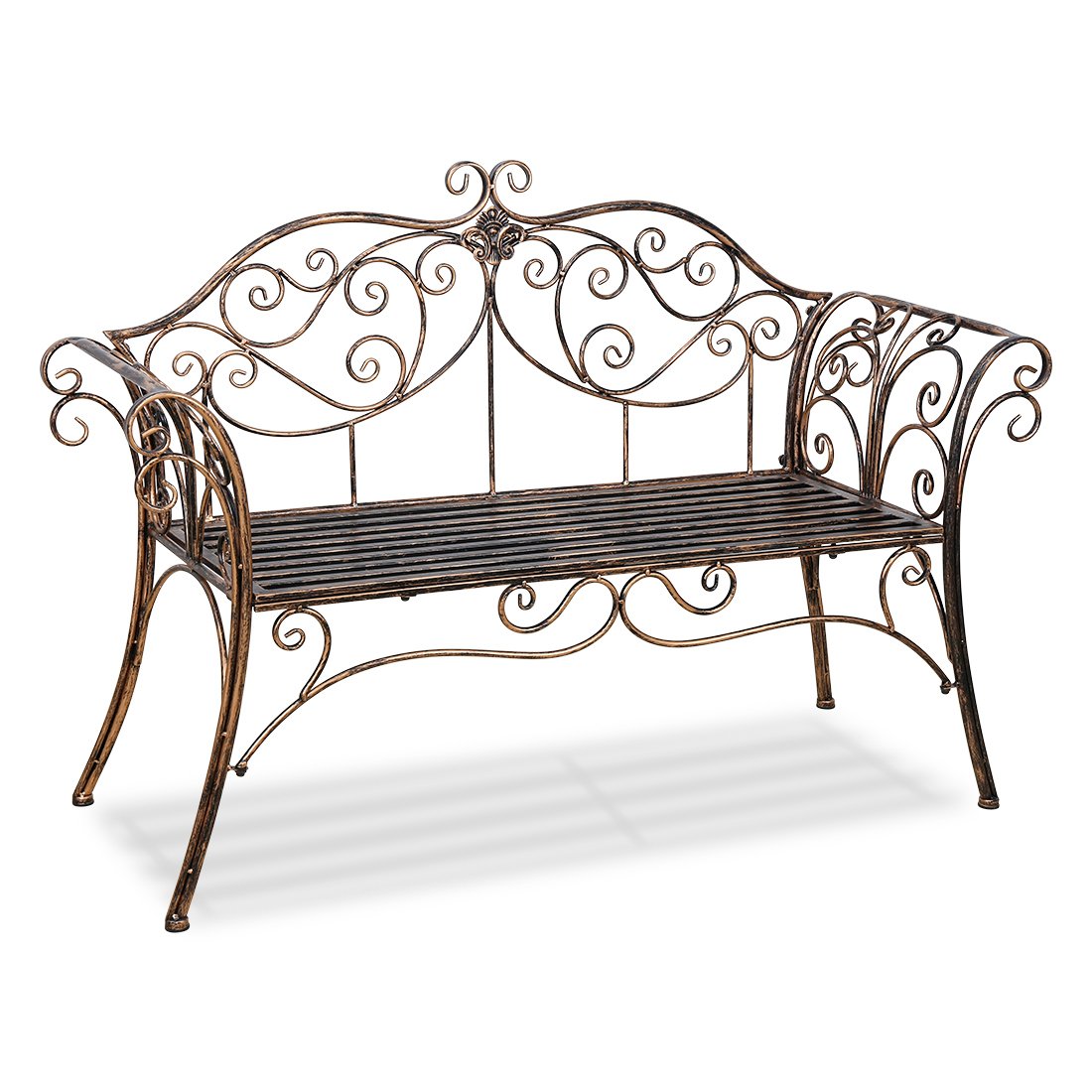 Bronze Metal Garden Bench Chair 2 Seater for Garden, Yard, Patio, Porch and Sunroom