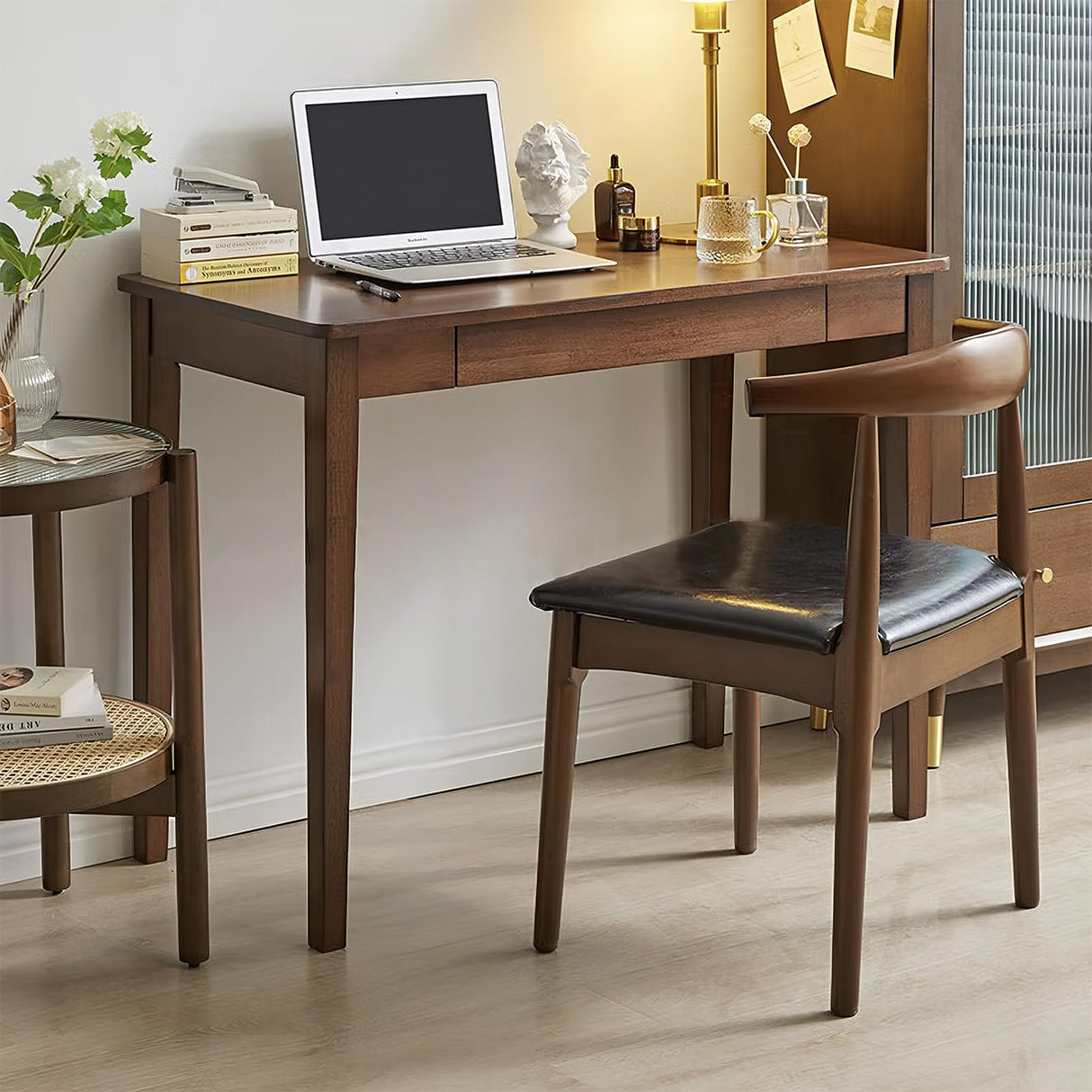 Solid Wood Computer Desk with Drawers, Modern Writing Desk for Home Office