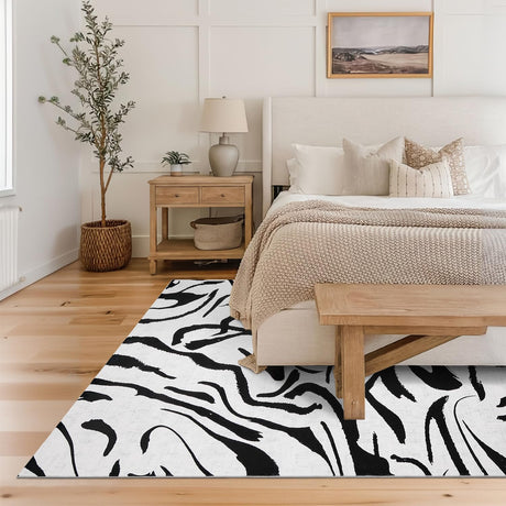 Modern Abstract Zebra Rug, Washable Black and White Cow Print Rug 6x9,