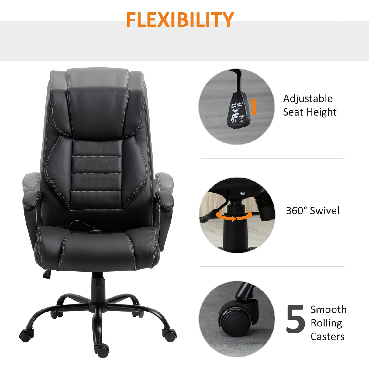 Ergonomic Massage Office Chair, High Back Executive Desk Chair with 6-Point Vibration,