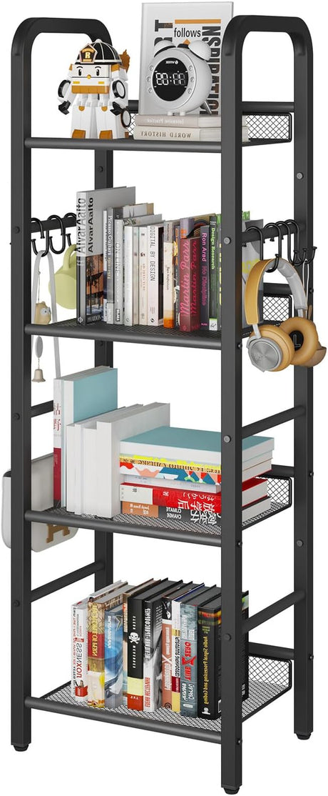 5 Tier Bookshelf, Freestanding Bookcase for Living Room, Bedroom, Home Office, Multi-Functional Storage Rack Organizer, Display Rack with Metal Frame, Rust Resistance, Black, UHBC055B