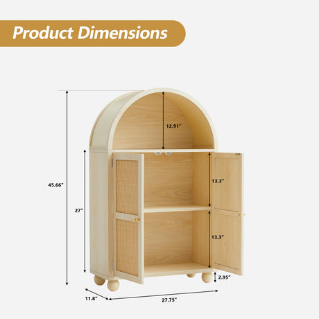 NVETHM Sideboard Buffet Cabinet, Modern Arched Storage Cabinet with Rattan Decor Doors, Freestanding Accent Cabinet for Living Room, Dining Room, Kitchen, Hallway (Natural)