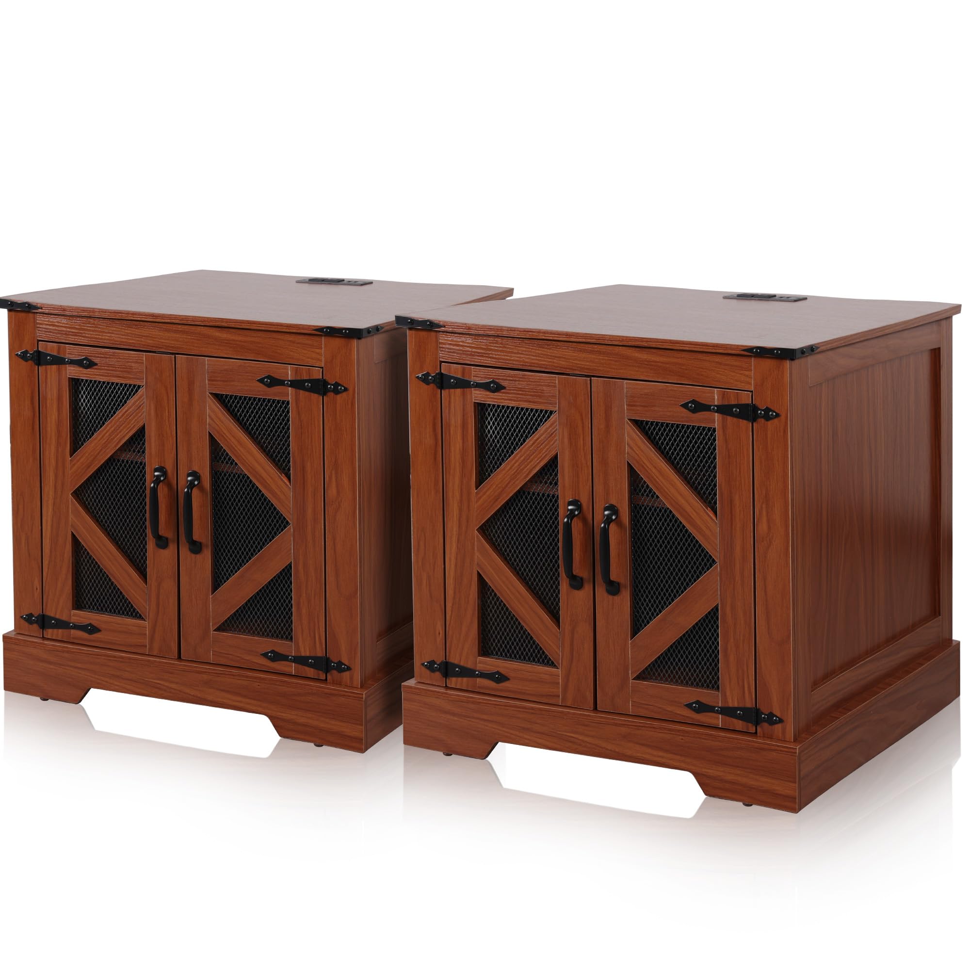 24'' Wood Night Stand Set of 2, Mid Century Modern Nightstand with Charging Station,